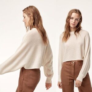 Wilfred Free Lolan Cropped Sweater Cream Wool Blend Batwing Sleeve Aritzia